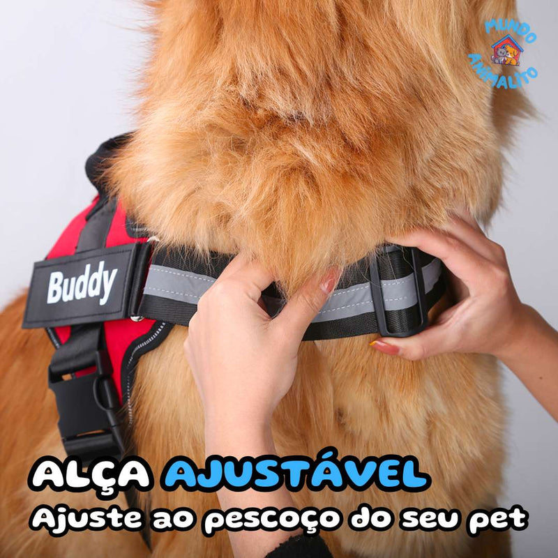 Peitoral Personalizado para Cachorros com Nome e Telefone, Ajustável e Refletivo - Safe Buddy