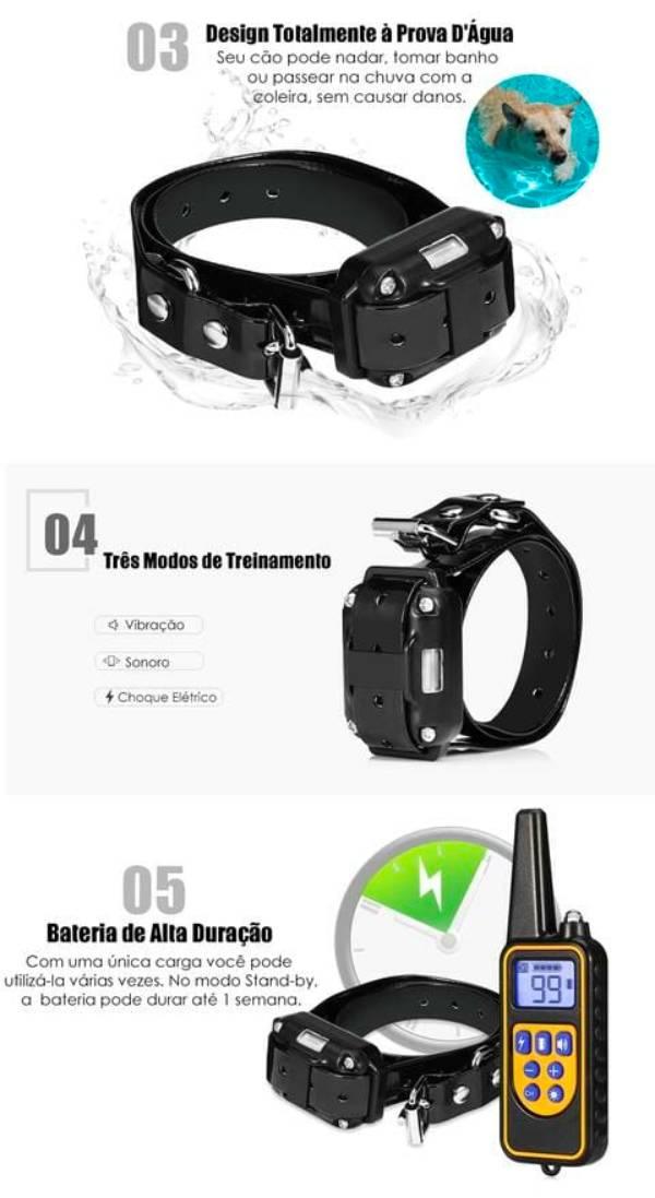 Coleira Adestramento Recarregável, Prova D'Água de 800m de Alcance com Choque, Beep e Vibração