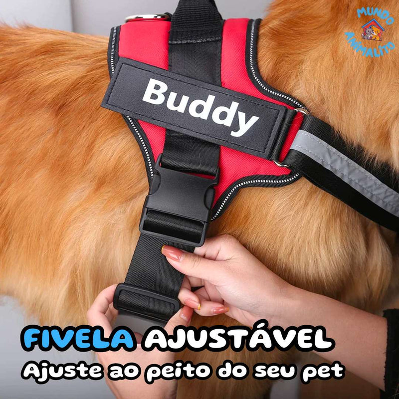 Peitoral Personalizado para Cachorros com Nome e Telefone, Ajustável e Refletivo - Safe Buddy